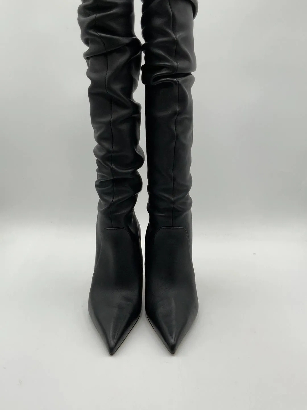 Michael Kors Black  Leather Pointed-Toe Over-The-Knee Slouch Boots